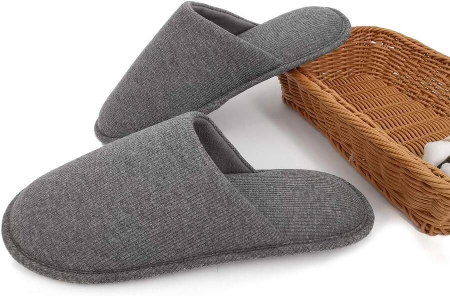 Ofoot Heren biologisch katoenen gezellige binnenslippers traagschuim huis plat wasbare instapschoenen voor thuis