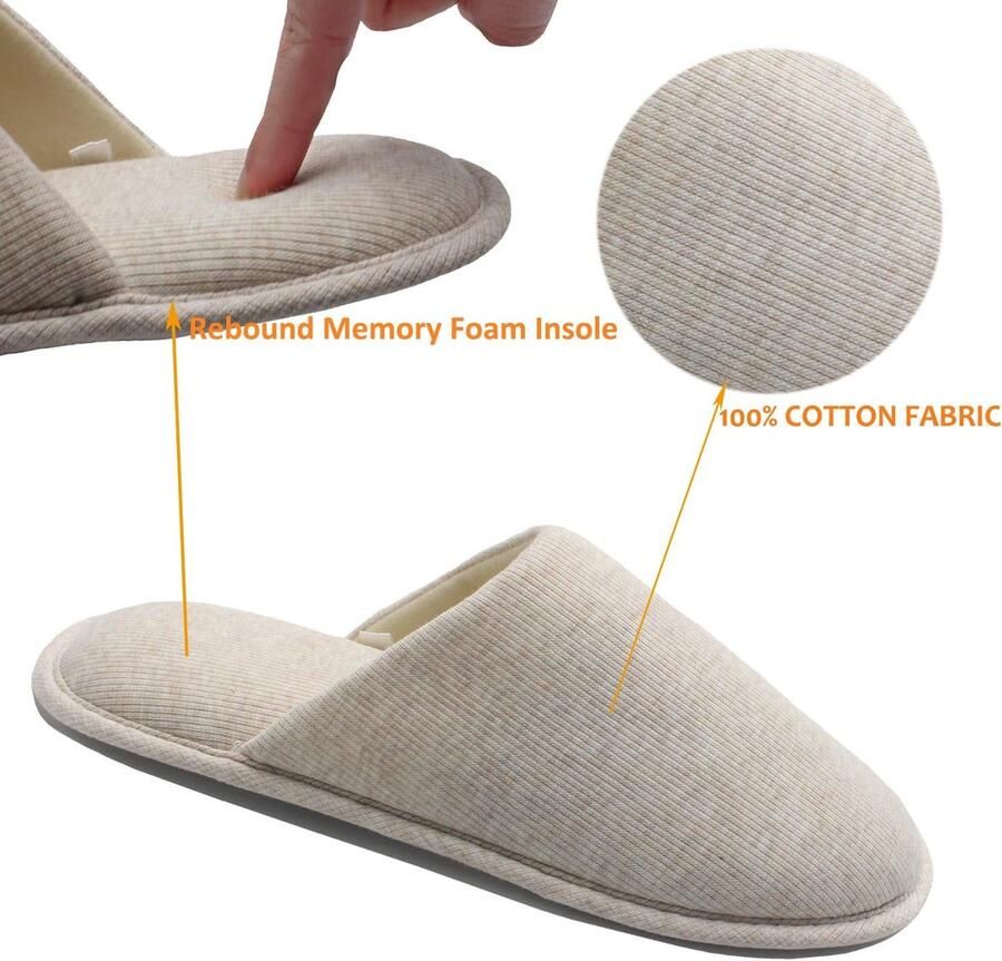 Ofoot Heren biologisch katoenen gezellige binnenslippers traagschuim huis plat wasbare instapschoenen voor thuis
