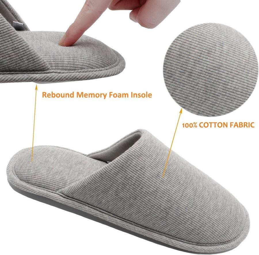 Ofoot Heren biologisch katoenen gezellige binnenslippers traagschuim huis plat wasbare instapschoenen voor thuis
