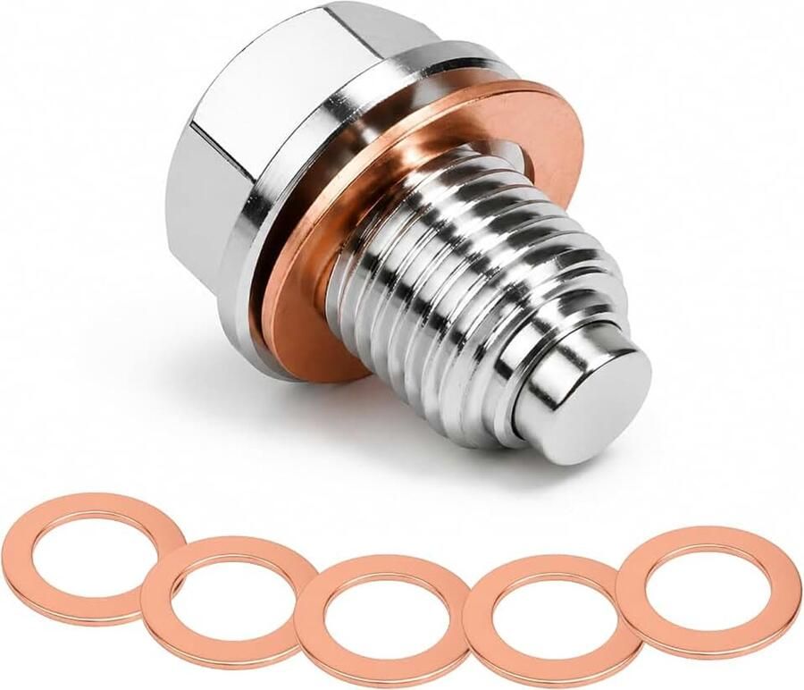 Olie-afvoerschroef M14 x 1 5 met 5 koperen afdichtingen olie-afvoerschroef magneet voor motorolie olieafvoergroef van aluminium olieschroef voor auto's bescherming tegen