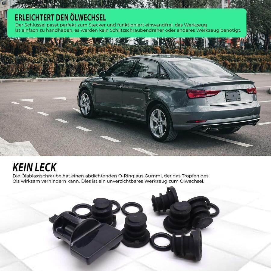Olieaftapplug anti-lek set van 6 stuks met gereedschap voor het verwijderen van de olieaftapplug auto-reserveonderdelen compatibel 06L103801 compatibel met A3 A4 A5 A6 Q7 S3 TT