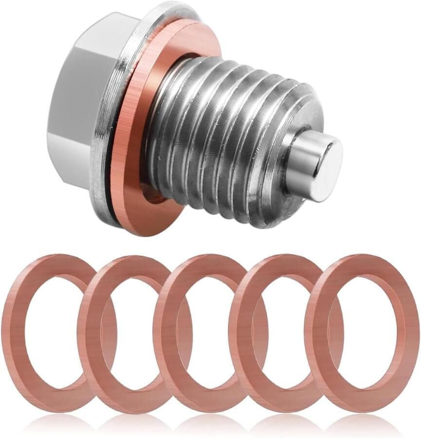 Olieaftapplug M14x1.25 Roestvrijstalen carterplug met 5 afdichtringen universele vervanging voor auto's motorfietsen boten