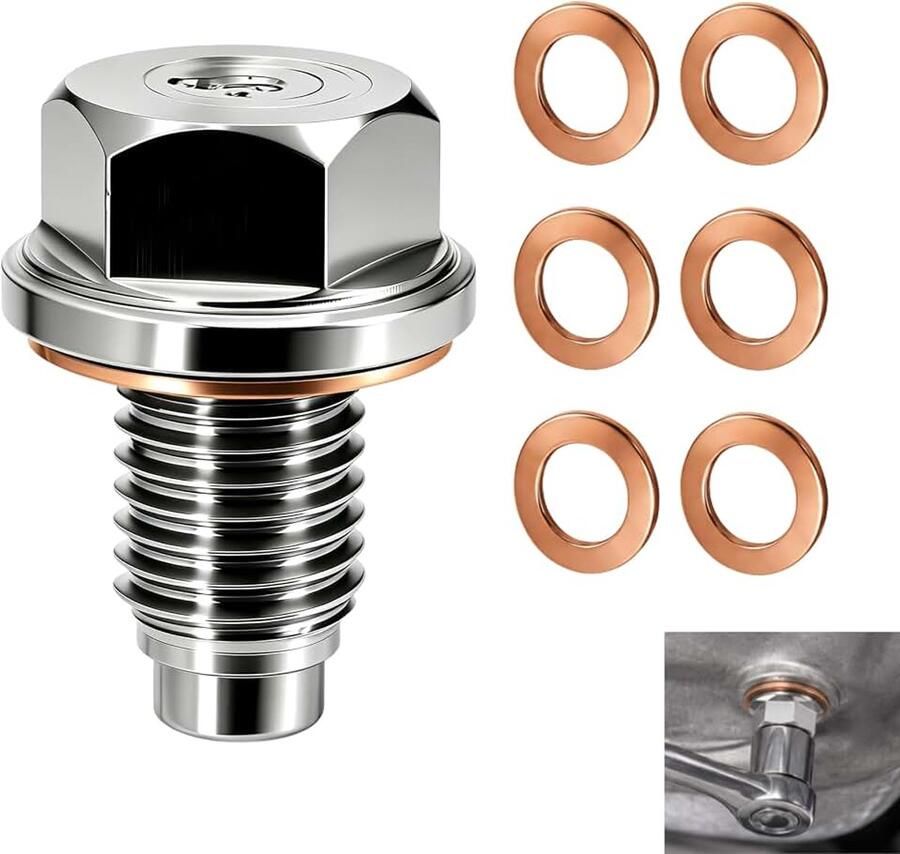Olieafvoerschroef M12 × 1 5 olieschroef met koperen afdichtring oliewafelafvoer inclusief afdichting en afvoerschroef voor de meeste auto's extra 6 stuks oliewafelafdichting