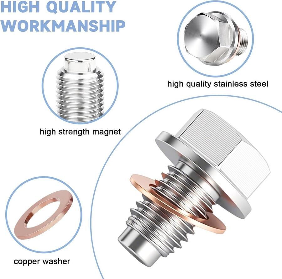 Olieafvoerschroef magnetische afdichting oliekuipaanafvoermoer met 5 koperen afdichtingen magnetische oliebak universele magnetische olieschroef voor auto motorfiets boot (M12 x 1 5)