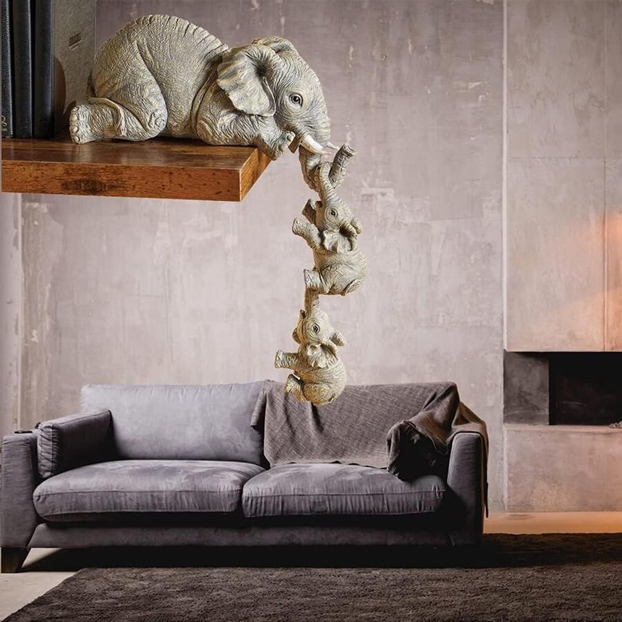 Olifant hars ornamenten tuin decoraties olifanten moeders en twee baby's figurine desktop standbeelden thuis sculptuur