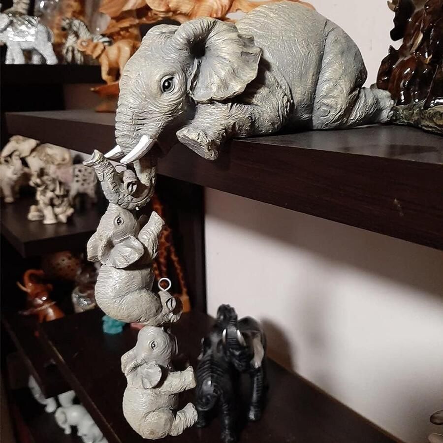 Olifant hars ornamenten tuin decoraties olifanten moeders en twee baby's figurine desktop standbeelden thuis sculptuur - Foto 2