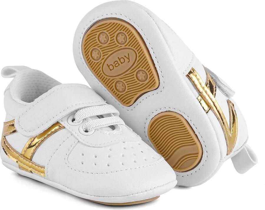 Omgoods Antislip Baby Sneakers voor Eerste Stappen Wit Goud