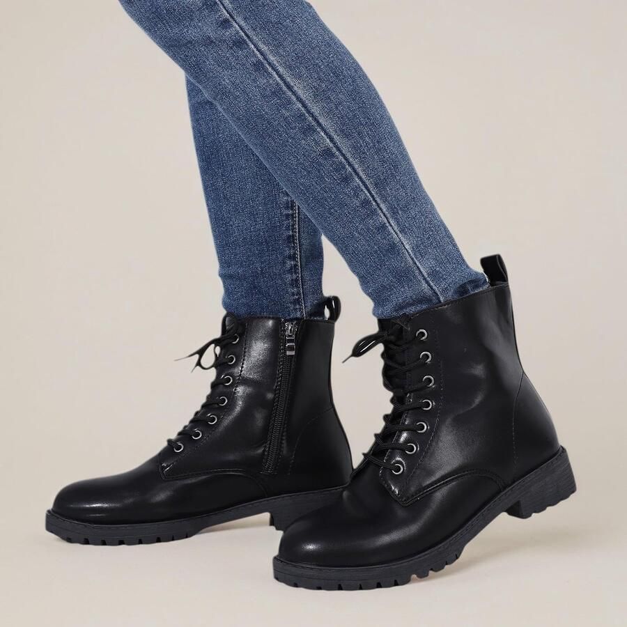 Omgoods Dames Boots Faux Leather Hiking Boots met Rits