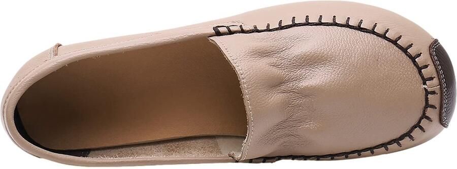 Omgoods Dames Leren Ballerina's Comfortabele Slip-On Loafers in Camel
