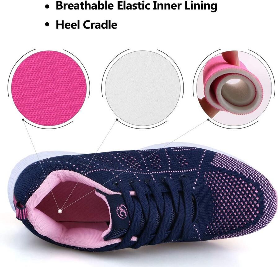 Omgoods Dames Lichtgewicht Wandelschoenen Laarzen met Veters Ademend Blauwe Sneakers