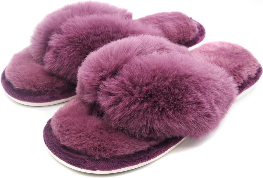 Omgoods Dames Open Teen Pluche Huisslippers met Antislipzool