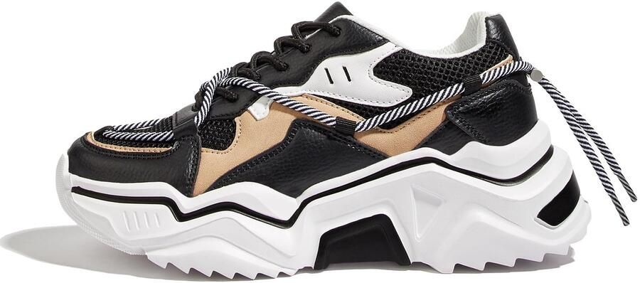 Omgoods Dames Platform Sneakers Retro Color Block Design met Dikke Zool