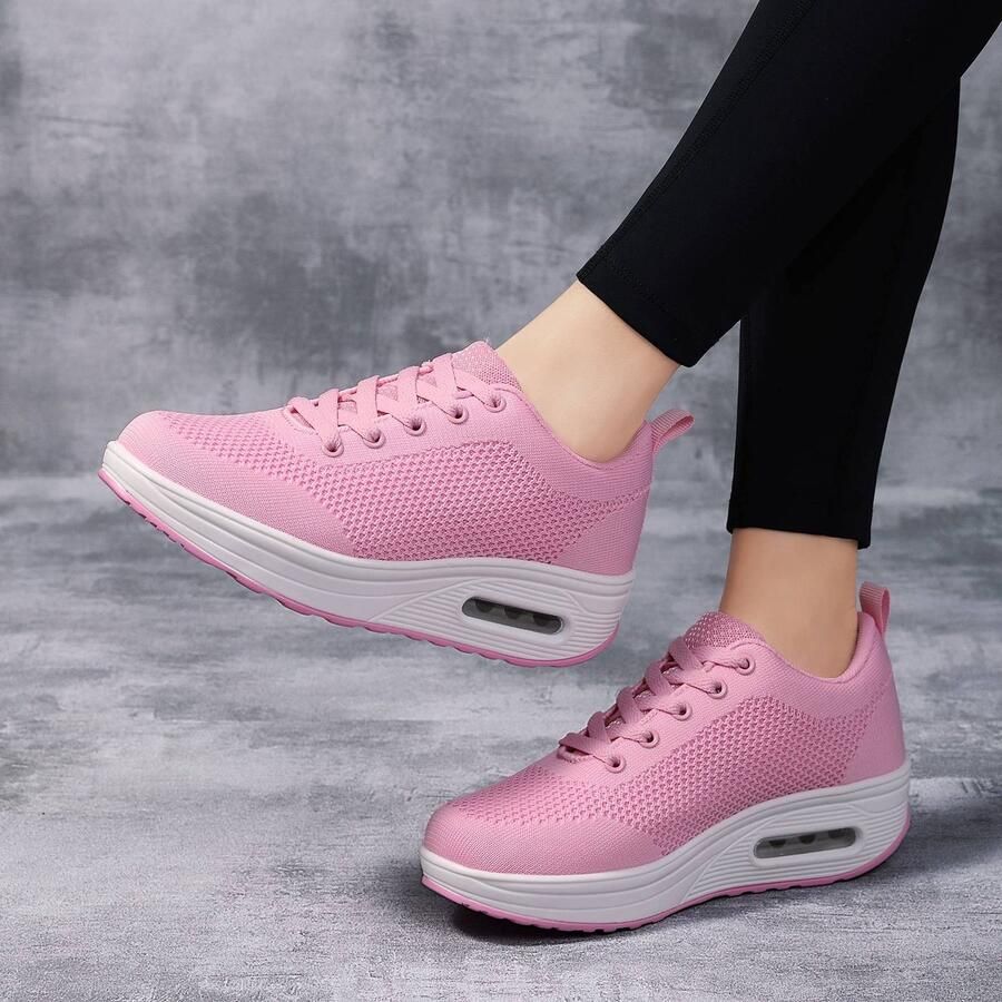 Omgoods Dames Sneakers Casual Wandelschoenen met Platform Wedges Pink 0911
