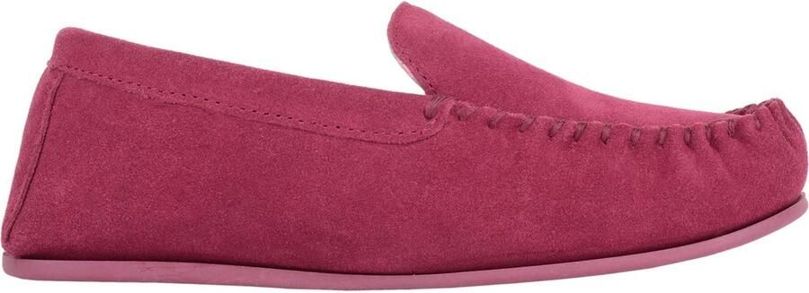 Omgoods Dames Suède Moccasin Slippers met Harde Zool Wine