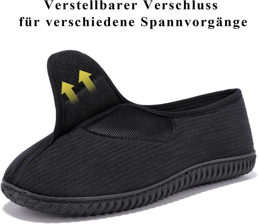 Omgoods Diabetici Slippers voor Mannen met Geheugenfoam en Verstelbare Sluiting Zwart