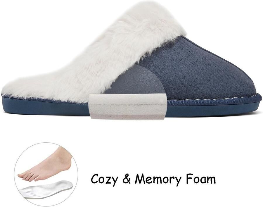 Omgoods Faux Fur Lined Suede Slippers met Geheugenfoam voor en