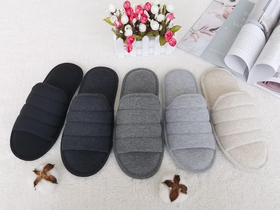 Omgoods Heren Ademend Katoenen Slippers met Geheugenfoam