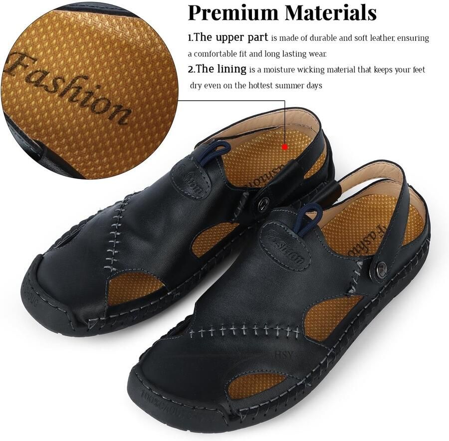 Omgoods Heren Casual Leren Sandalen Ademend en Geschikt voor Strand en Wandelen