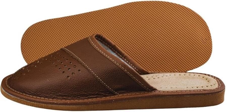 Omgoods Heren Pantoffels van 100% Leer met Comfortabele Zachte Zool