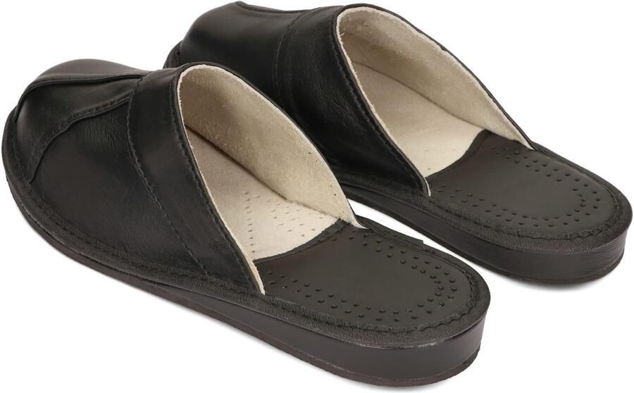 Omgoods Heren Slippers van Echt Leer in Zwart