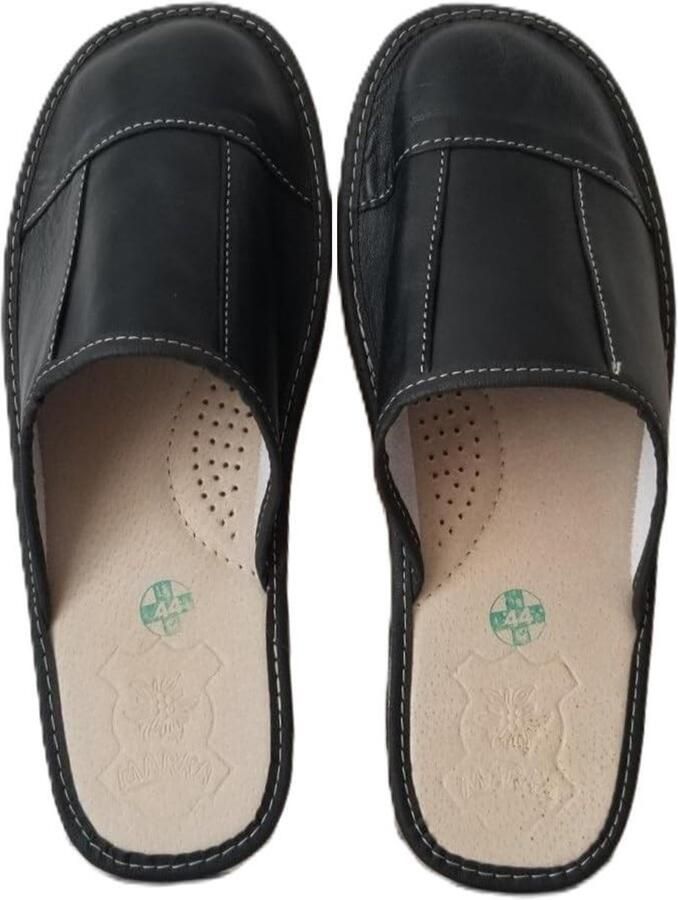 Omgoods Heren Slippers van Echt Leer Zwart