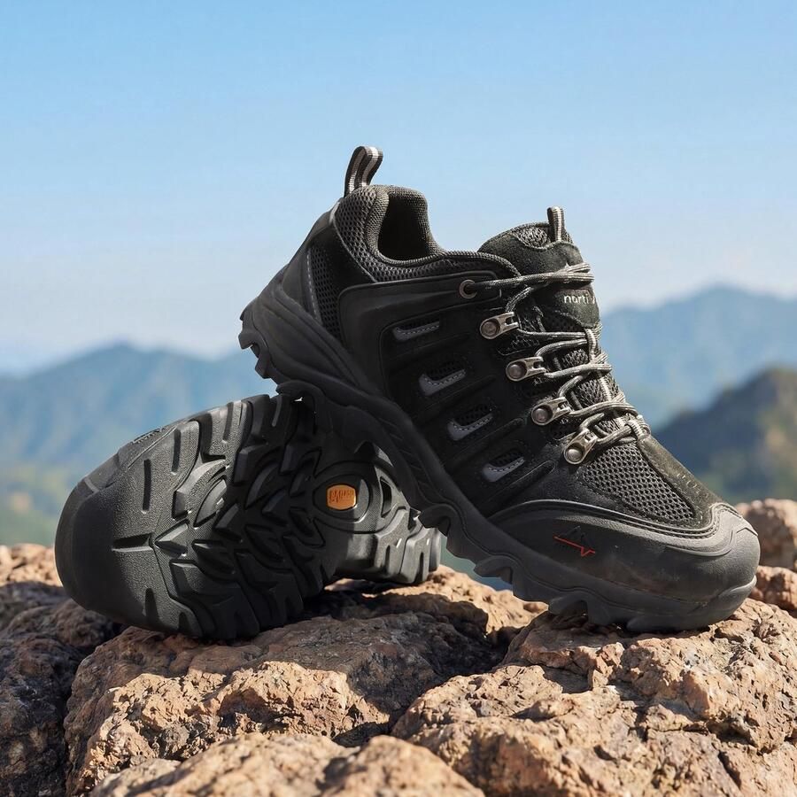 Omgoods Heren Waterproof Wandelschoenen Leer Zwart Grijs