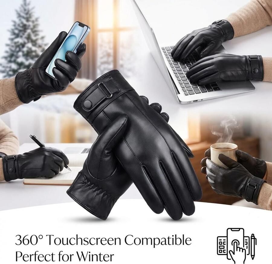 Omgoods Heren Winter Rijhandschoenen van Echt Leer