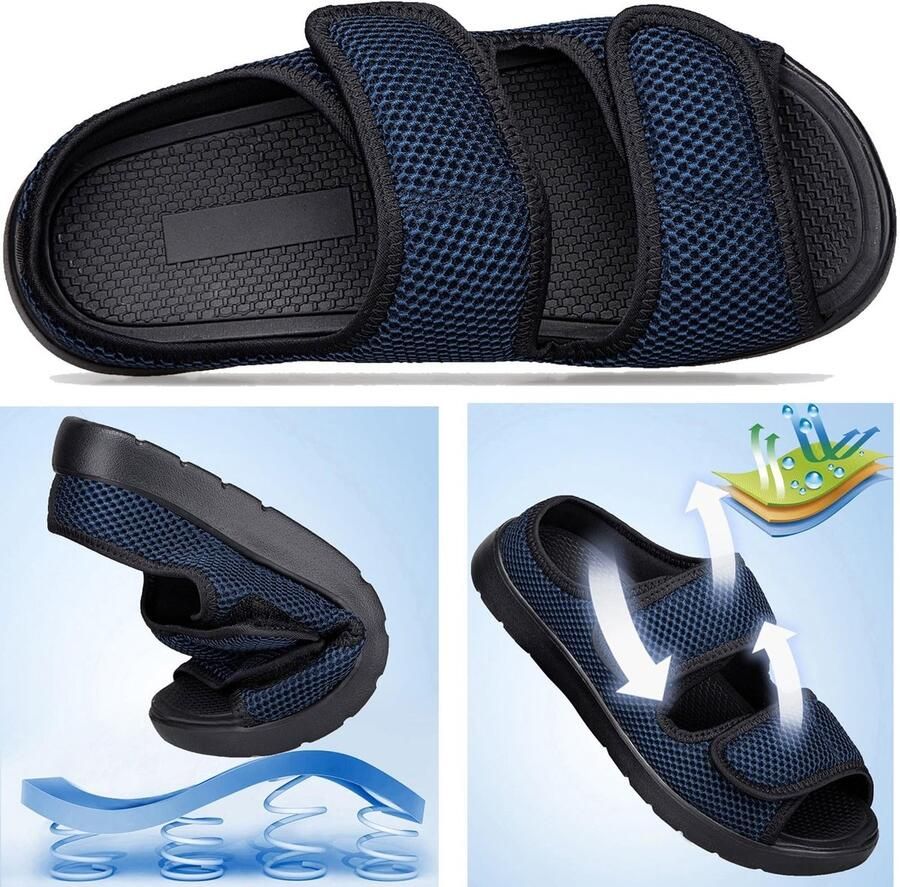 Omgoods Slippers voor en met Verstelbare Sluiting en Extra Brede Pasvorm