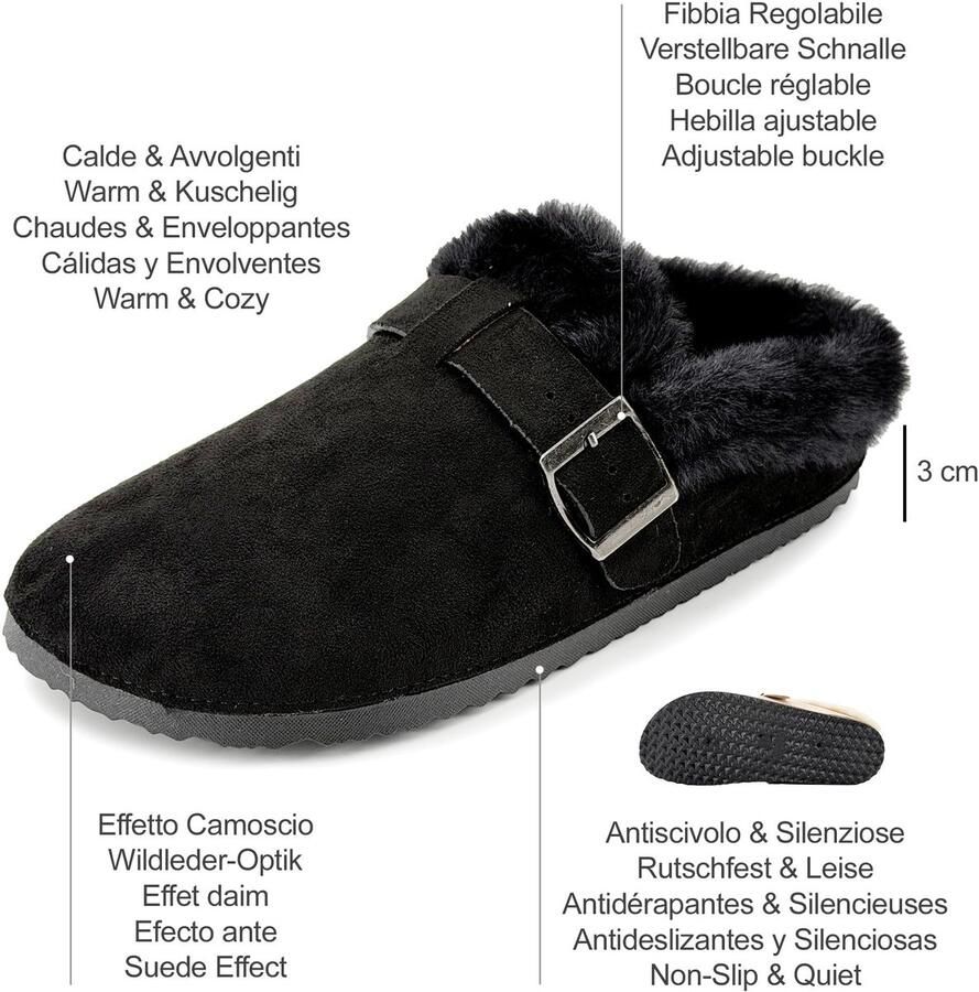 Omgoods Vrouwelijke Winter Klompen met Leren Look en Verstelbare Gesp