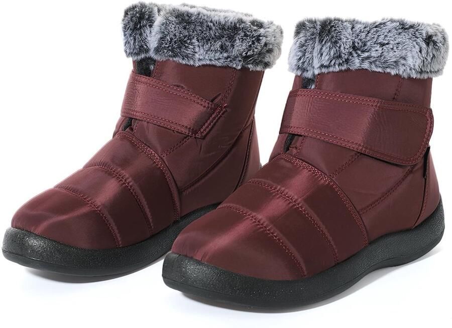 Omgoods Warme Snowboots voor Dames met Fleece Voering in Wijnrood