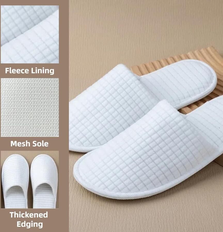 Omgoods- Wegwerppantoffels Antislip Witte Hotelschoenen Spa Pantoffels Badkamer Pantoffels 10 Paar Biologisch Afbreekbaar