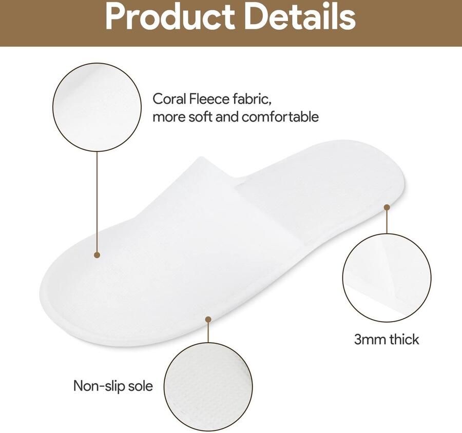 Omgoods- Wegwerpslippers 50 Stuks Badstof Antislip Dikke Zool Geschikt voor Hotel Gasten Comfortabel en Milieuvriendelijk Hotel Slippers