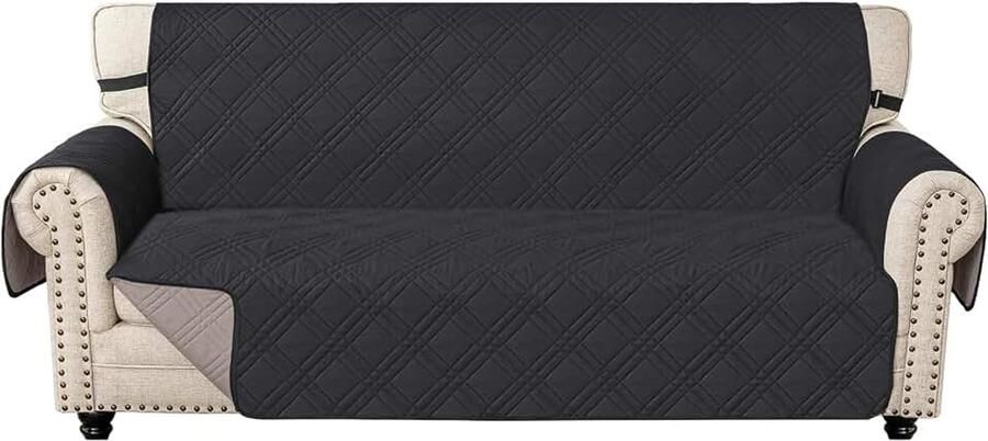 Omkeerbare Bankhoes 3 Zits Bankhoezen Met Armleuning Universele Sofa Cover Krasbestendig Antislip Sofahoes Jacquard Bankbeschermer Voor Huisdieren Zwart + Khaki
