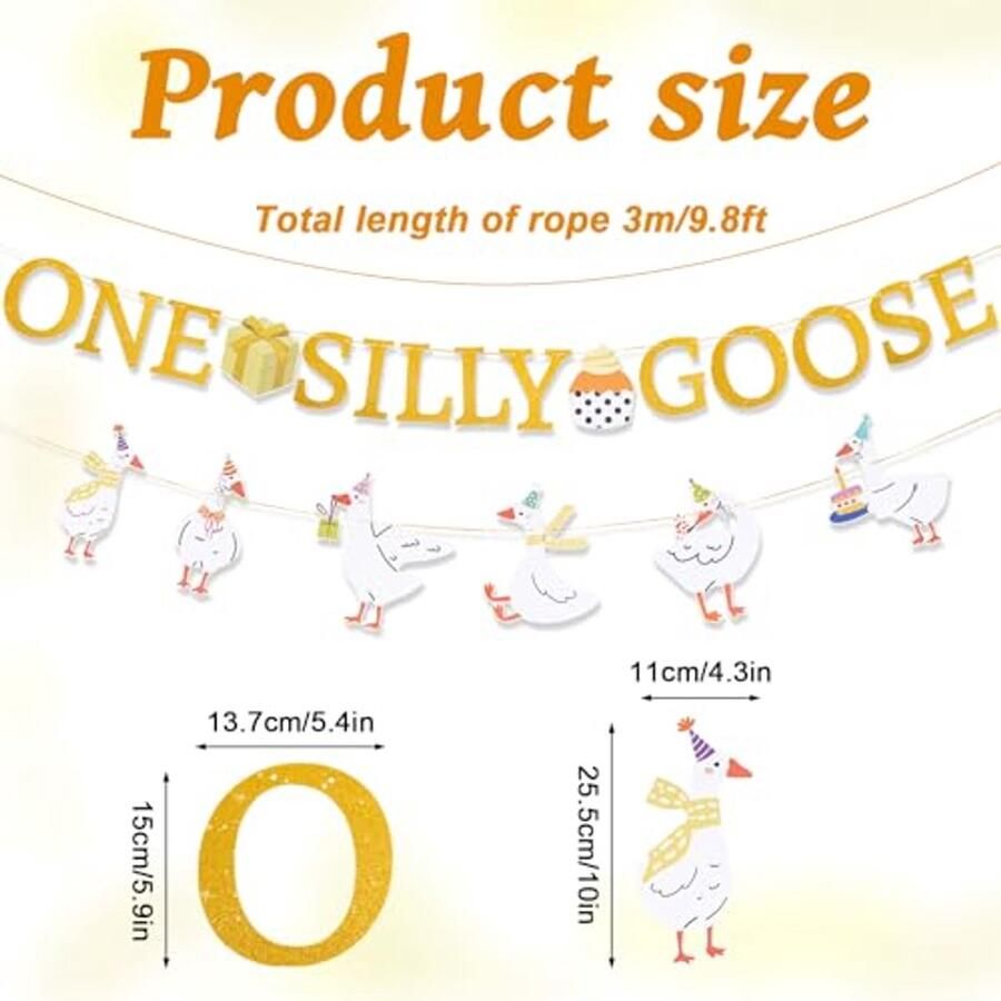 BOXOB One Silly Goose Banner Vooraf Geregen Schattige Gans-Verjaardagsdecoratie voor 1ste Verjaardagsfeestje Baby Shower Glitter Boerderijdier-Thema Feestdecoraties voor Binne & Buitendecoratie - Foto 2