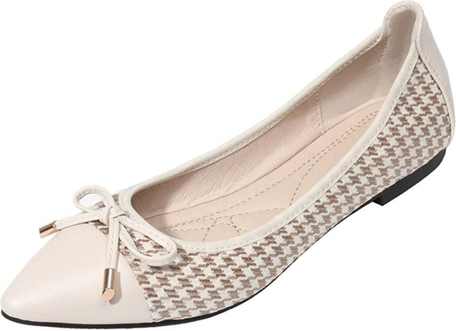 ONF3 Dames Ballerina Schoenen Elegante Slip On Flats Abrikoos Puntige Teen Casual en Dressy Comfortabele Ballet Jurk Pompen