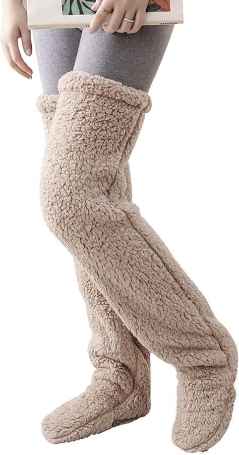 Allecto Dames kniekousen Pluche pantoffels Comfortabel en warm Fleece overknee kousen Ideaal voor herfst en winter Slaap- en vloersokken