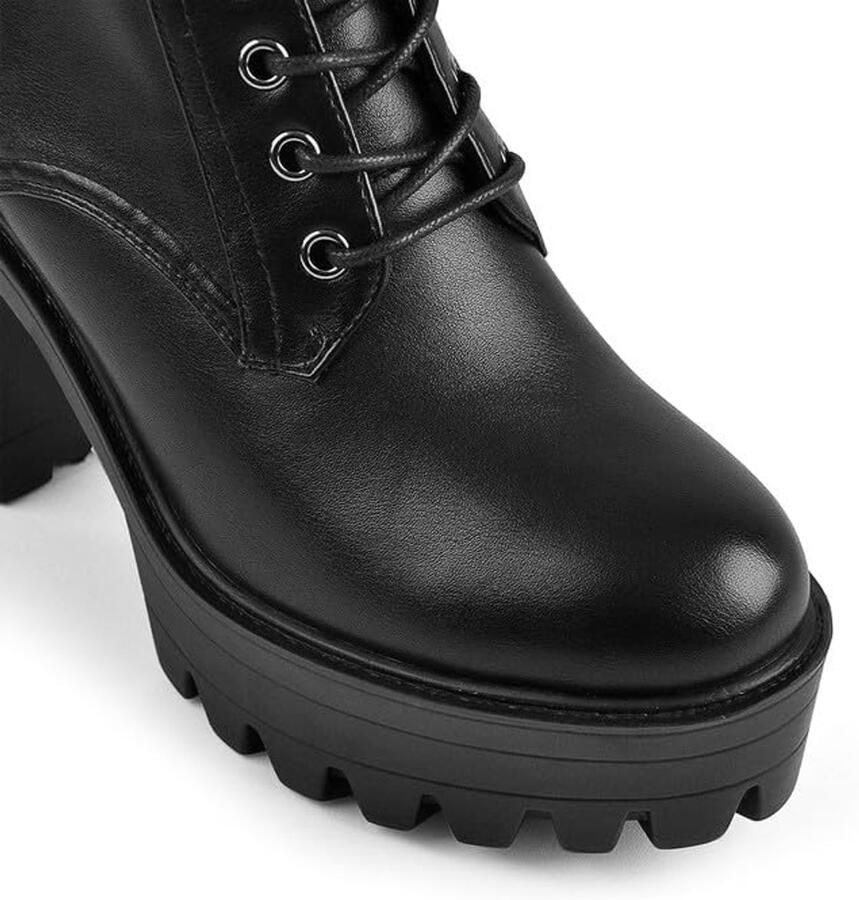 Maker Dames biker boots plateau laarzen met blokhak veterlaarzen