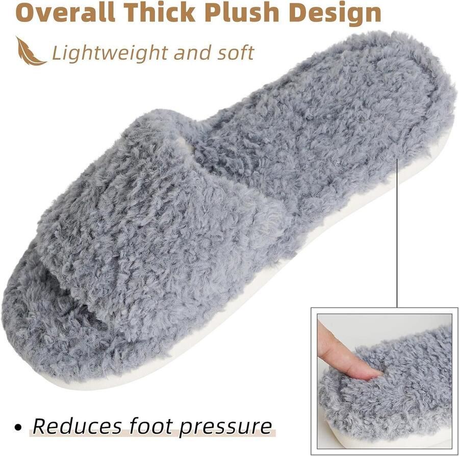 Open pluche katoenen damespantoffels traagschuim pantoffels voor dames binnen damesslippers antislip lichtgewicht ademend huisschoenen