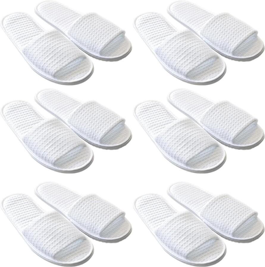 Open Toe Slippers Waffle Slippers Spa Gebruik Verdikte Antislipzool 6 Paar Wit