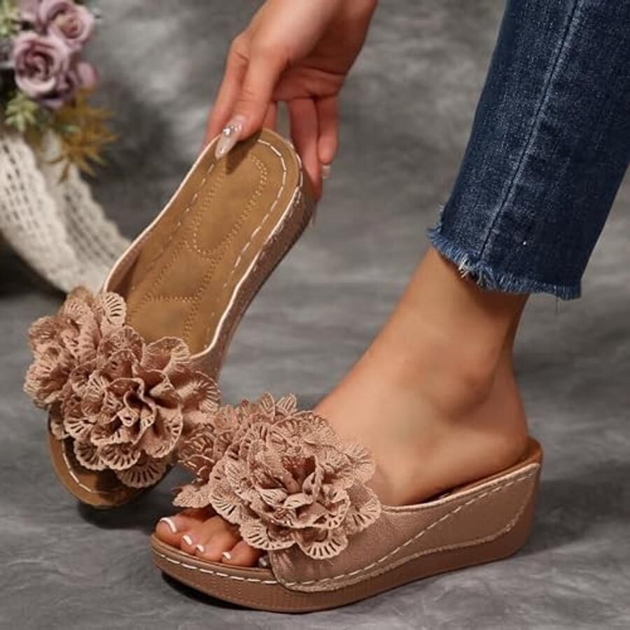 Open Zomerschoenen voor Dames Sleehak Sandalen Khaki - Foto 1