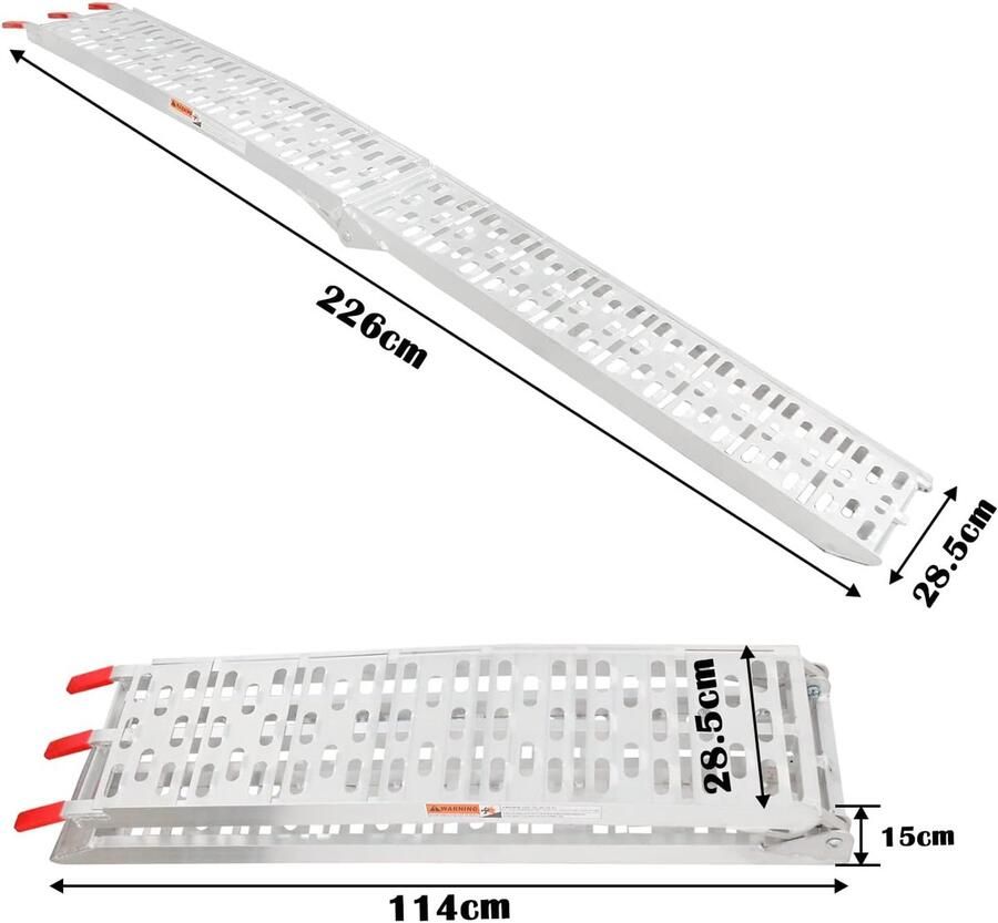 1 x oprijplaat opvouwbare aluminium laadhelling antislip laadrail inklapbaar draagvermogen tot 340 kg per stuk motorfiets ATV quad auto laadhelling zilver