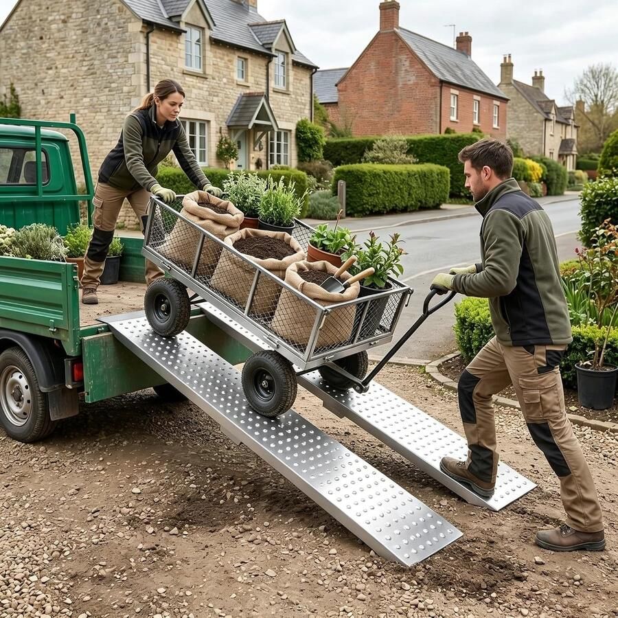 Oprijplaat set van 2 robuuste oprijplaat met 400 kg totale draagkracht antislip oprijrail dik voor motorfiets aanhanger auto 1348 x 218 x 448 mm zilver - Foto 2