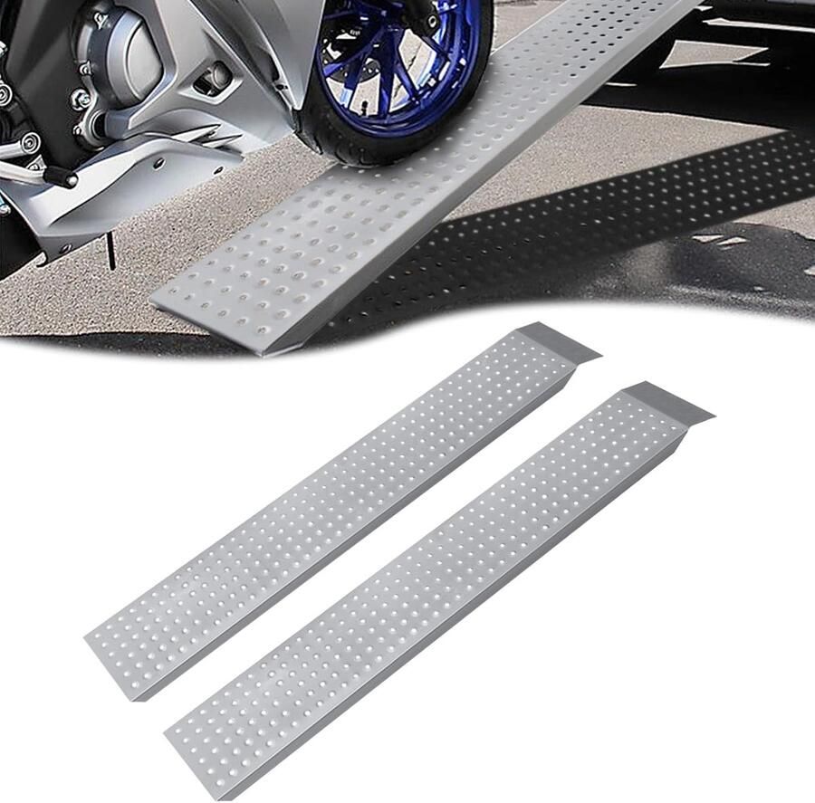 Oprijplaten 2 stuks max. 400 kg verzinkt staal oprijwiggen stoeprandhelling rolstoelhelling fietshelling laadhelling voor auto aanhanger trap fiets zilver