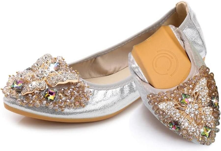 Opvouwbare Ballerina Schoenen voor Dames Casual Sprankelend met Strass Comfortabele Instappers voor Bruiloft