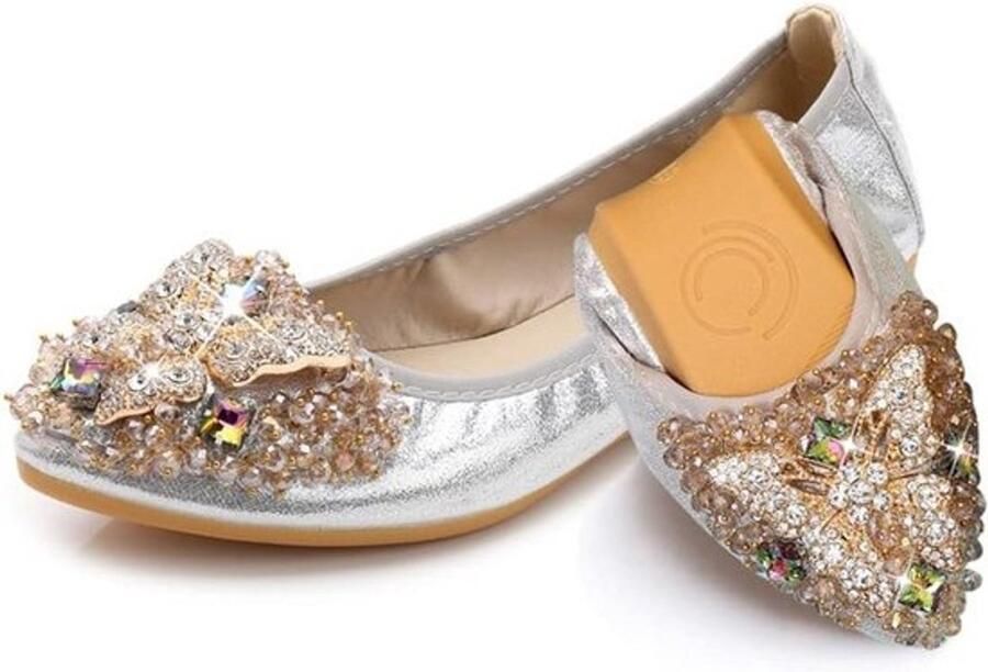 Opvouwbare Ballerina Schoenen voor Dames Casual Sprankelend met Strass Comfortabele Instappers voor Bruiloft