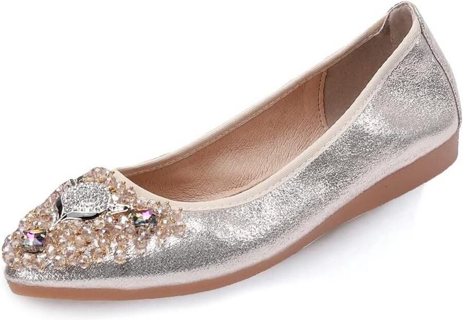 Opvouwbare Ballerina's Dames Comfortabele Platte Instappers met Strass voor Feest en Casual