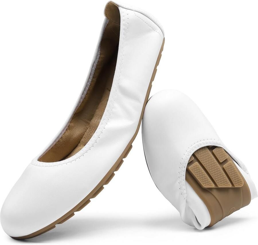 Opvouwbare Ballerina's voor Dames Comfortabele Platte Schoenen met Ronde Neus Witte Slip-ons