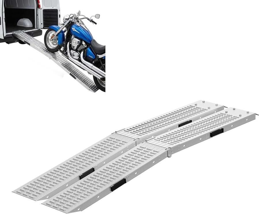 Opvouwbare oprijplaat inklapbaar Verzinkte staal laaderampen 400 kg paar max. laadrampen Oprijplaten voor aanhangwagen motorfiets woonwagen auto (2 stuks inklapbaar-B) Zilver