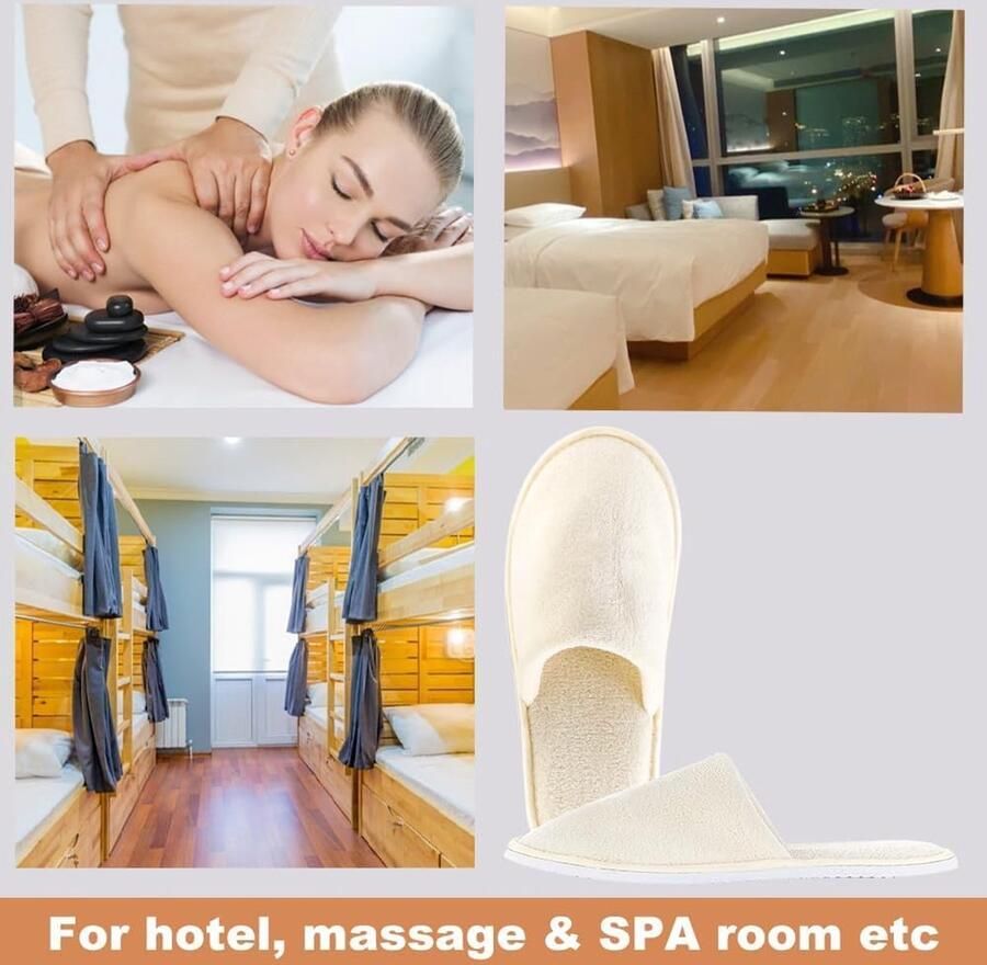 Opvouwbare pantoffels antislip wasbare spa-pantoffels draagbare badpantoffels voor hotel thuis gast Beige Large X-Large