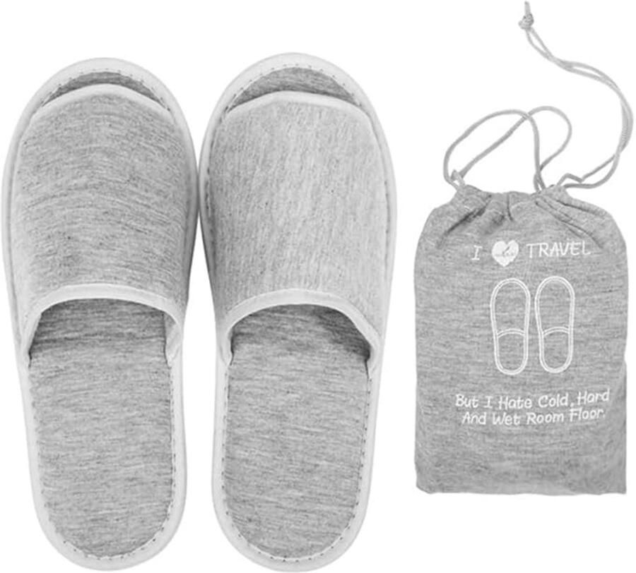 Opvouwbare reisslippers Gastenslippers open teenslippers met opbergtas katoen grijs
